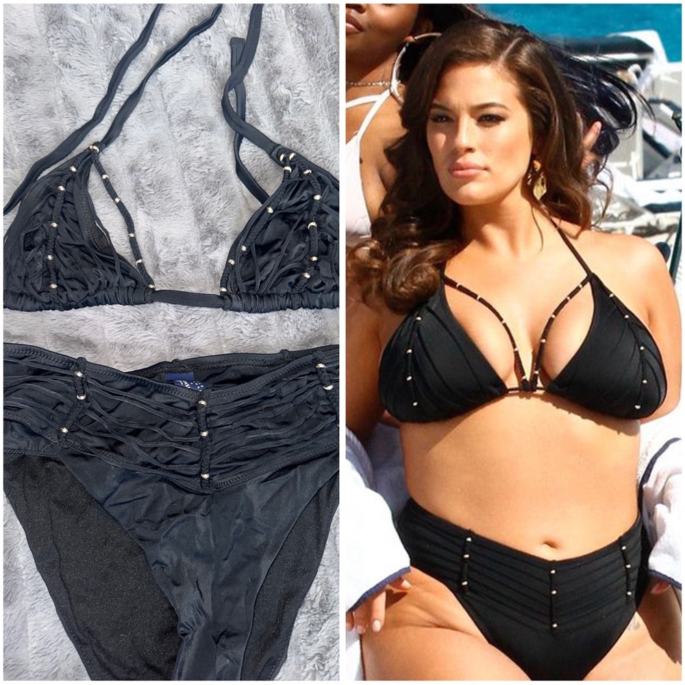 Ashley Graham x Swimsuits For All Sexy Strappy Gold Beaded Bikini Set